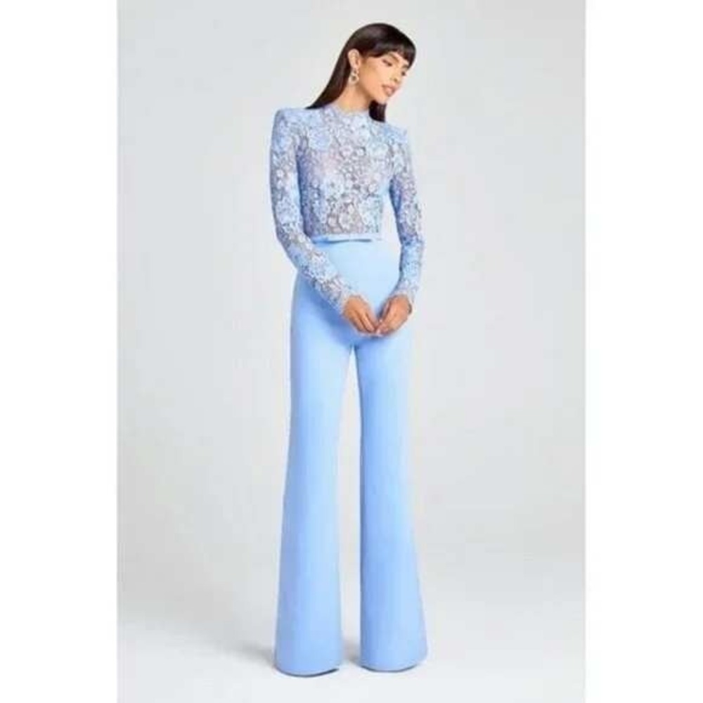Nadine Merabi Blue Maddie Lace 2 Long Sleeve Wide Leg Jumpsuit NEW - Picture 3 of 8